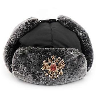 Russian Trapper Hat Cap with Soviet Badge Faux Furs Ushanka Flaps