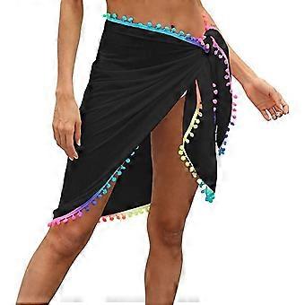 Women Beach Sarong Cover Up Beachwear Skirts Summer Holidays Wrap Dress Swimsuit Cover Ups with Tassel, black