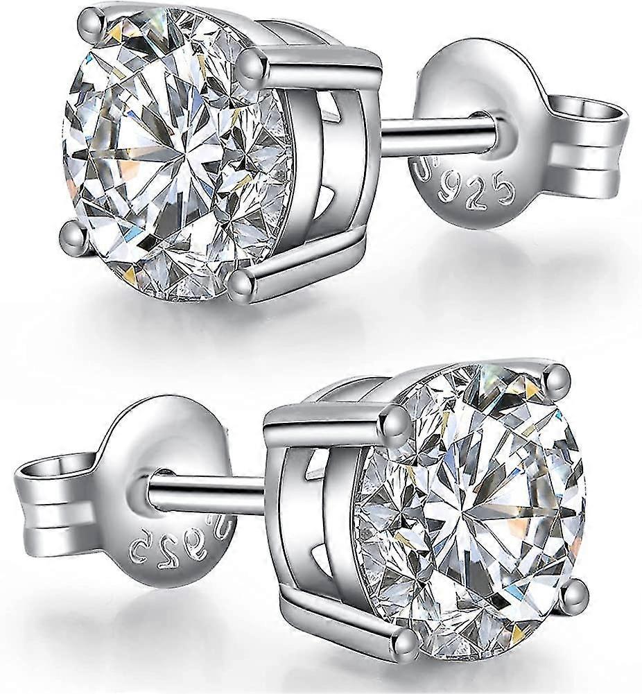 18k White Gold Plated Brilliant Diamond Earrings Silver 925 Round\\/square
