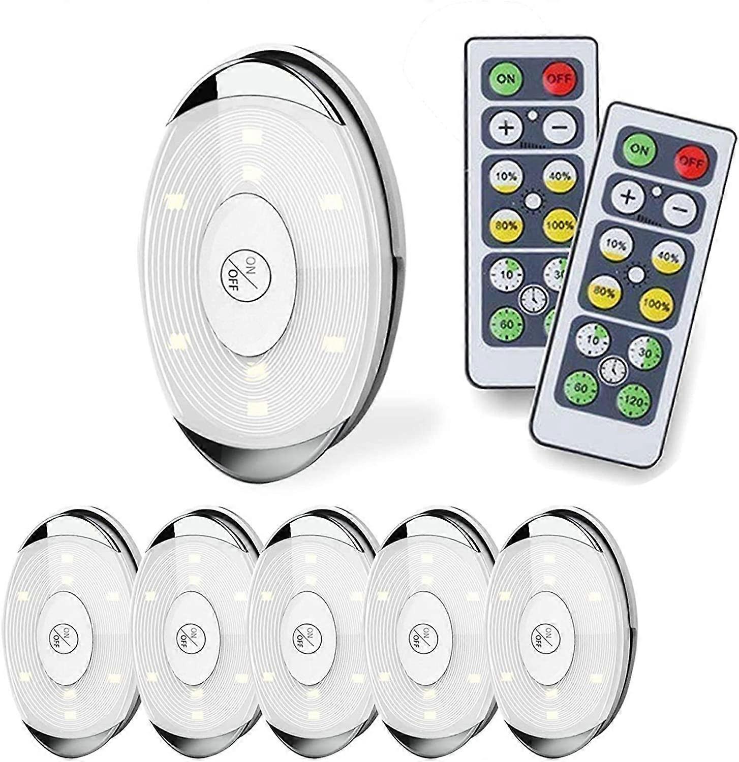 LED Puck Lights, Battery Operated LED Lights with Remote Control, Timer + Dimmer, 4000K Warm White, 6-Pack