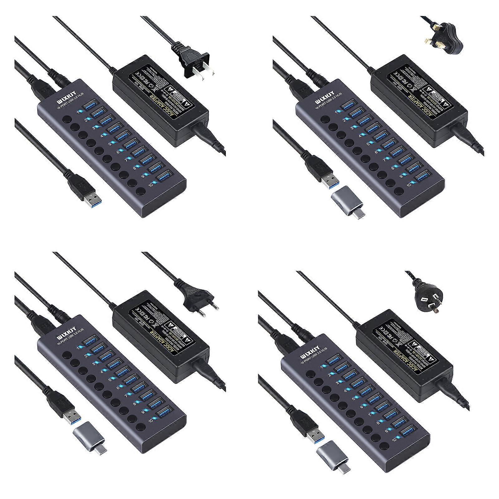 Powered USB Hub 10 Ports USB 3.0 Data Hub - with Individual On/Off ...