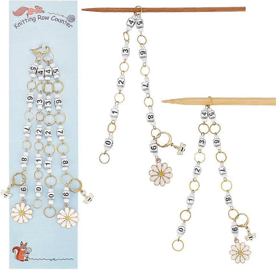 2 Pcs Flower and Bee Knitting Row Counter Chains Number Beads Acrylic Stitch Markers Row Counting Accessories for Knitting Crochet Tracking Project Pr