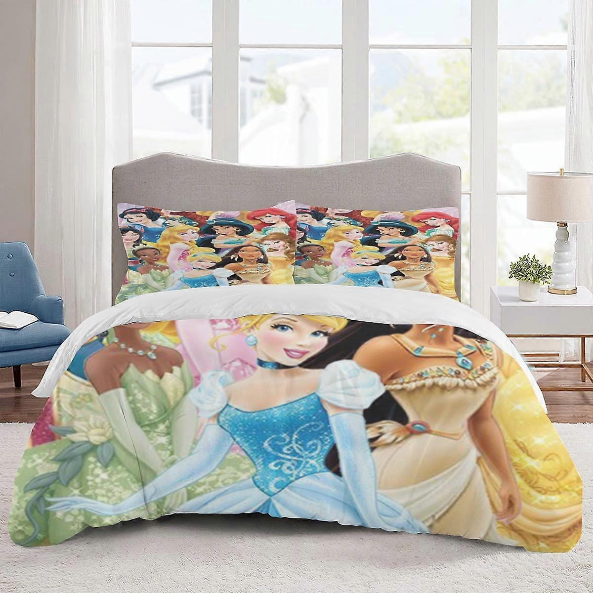 v1446 Lakan Sängkläder Dis-ney Princess Sängkläder Set, Tecknad Påslakan, Lätta 3-delade Satsningsset för barn, Pojkar, Flickor (1 påslakan och 2 piller