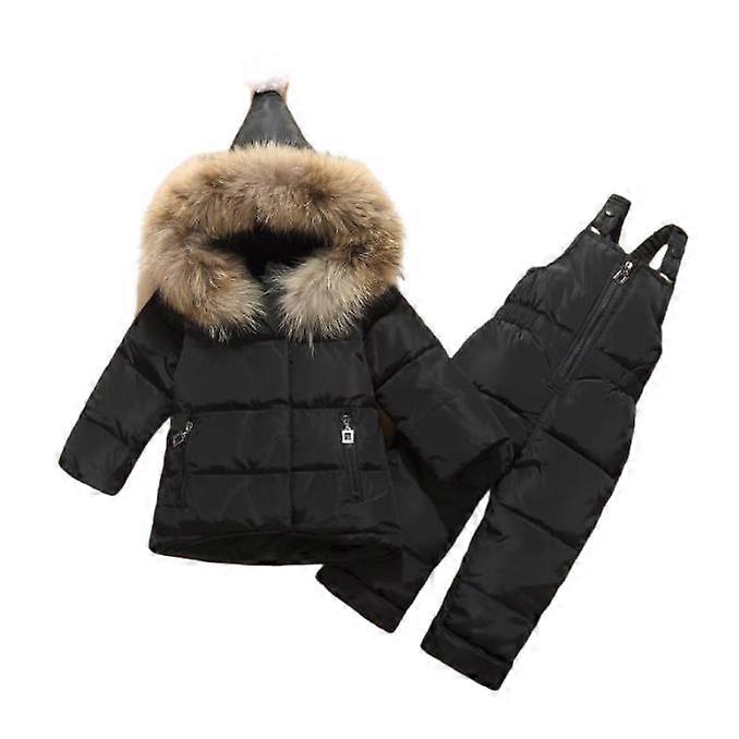 Bebek ve yürümeye başlayan çocuk bebek erkek / kız kar kıyafeti kış bebek giyim seti ördek aşağı kapüşonlu ceket + önlük pantolon 2 parça set