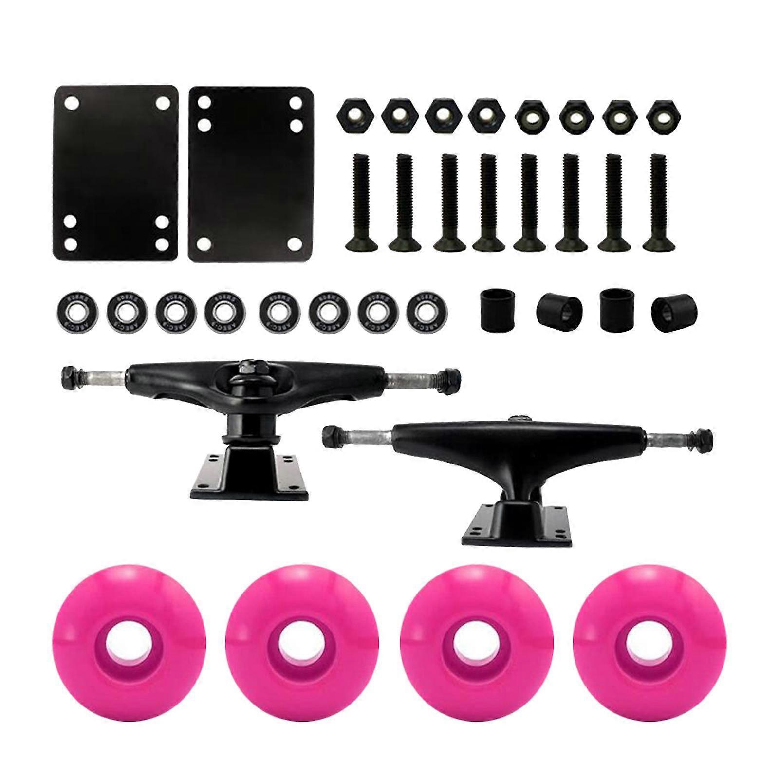 Pacote de skate Trucks de 5 polegadas com rodas de 52mm + componentes Rodas rosa