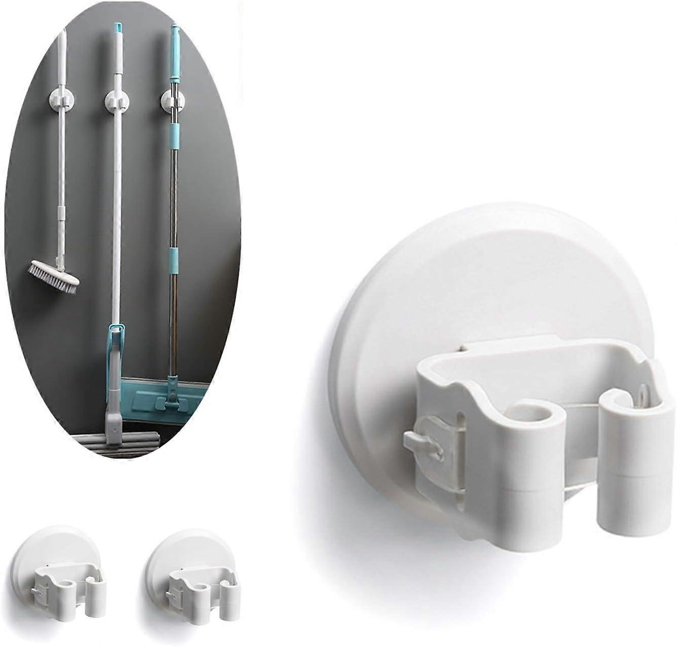Multi-Function Wall Mounted Mop Holder, Self Adhesive Mop Broom Holder, for Hanging Tools, 3 Pieces (White)