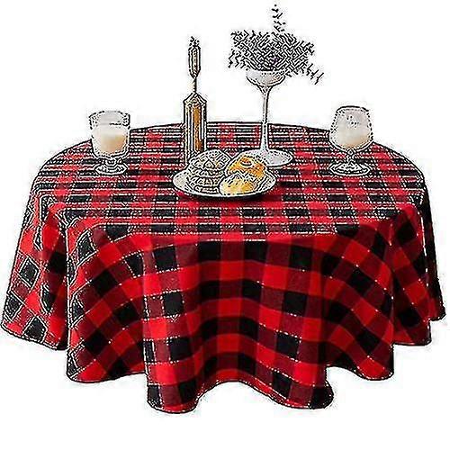 55 Inch Round Tablecloth Checkered Round Table Cover Compatible With Wedding Kitchen Dinning Room