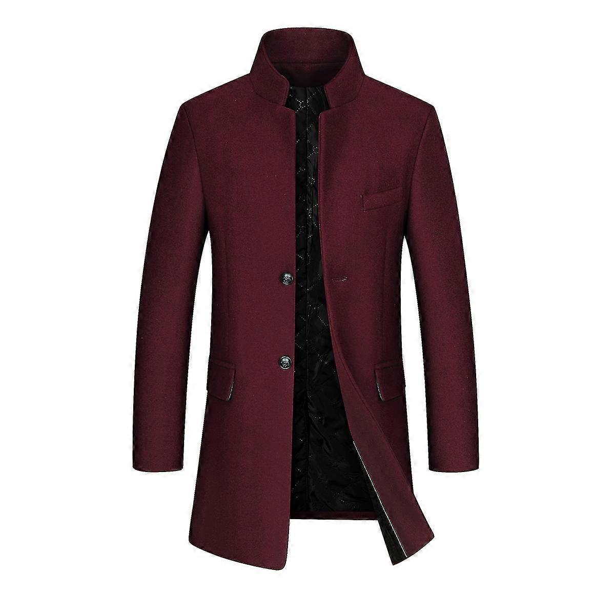 VAWAN Mens Stand Collar Thick Button Down Loose Overcoat