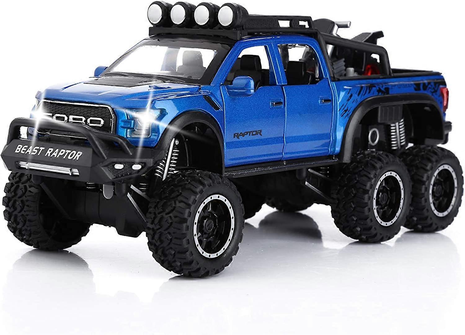 Toy Pickup Trucks for Boys F150 Raptor Diecast Metal Model Car with Sound and Light for Kids Age 3 Year and up Blue