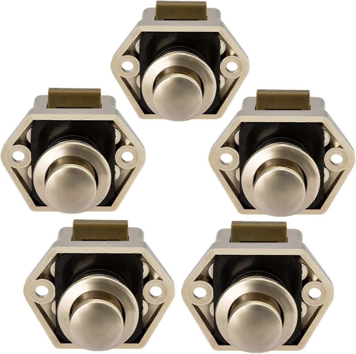 5 RV Cabinet Push Button Latch Locks Catch Door Knobs Gold for Caravan Cupboard Handle Nickel Plated