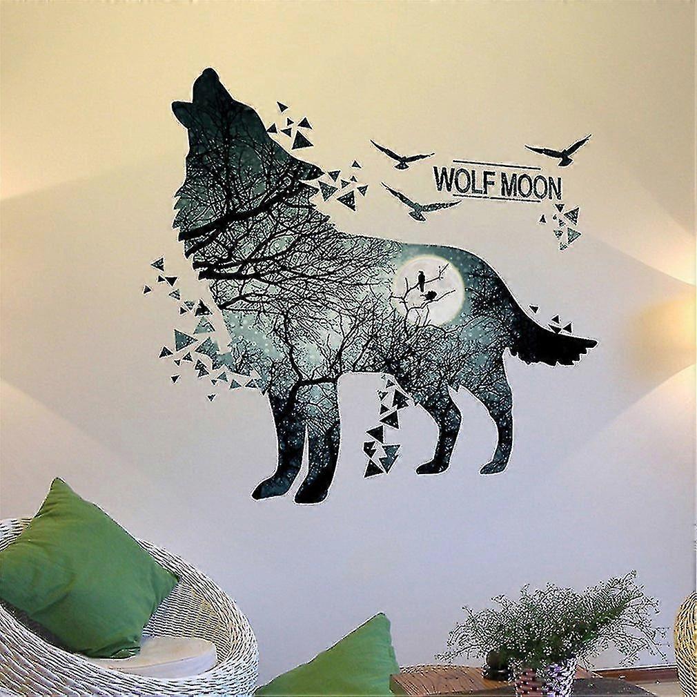 Silhouette Wall Sticker Forest Moon Night Wolf Sofa Wallpaper Home Decor