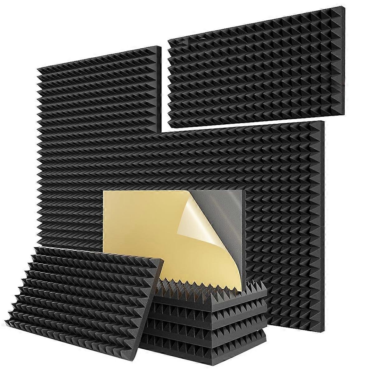 12 Pack Self Adhesive Pyramid Sound Proof Foam Panels, 24 x 12 x 2Inch Acoustic Panels,for Noise Absorbing Canceling