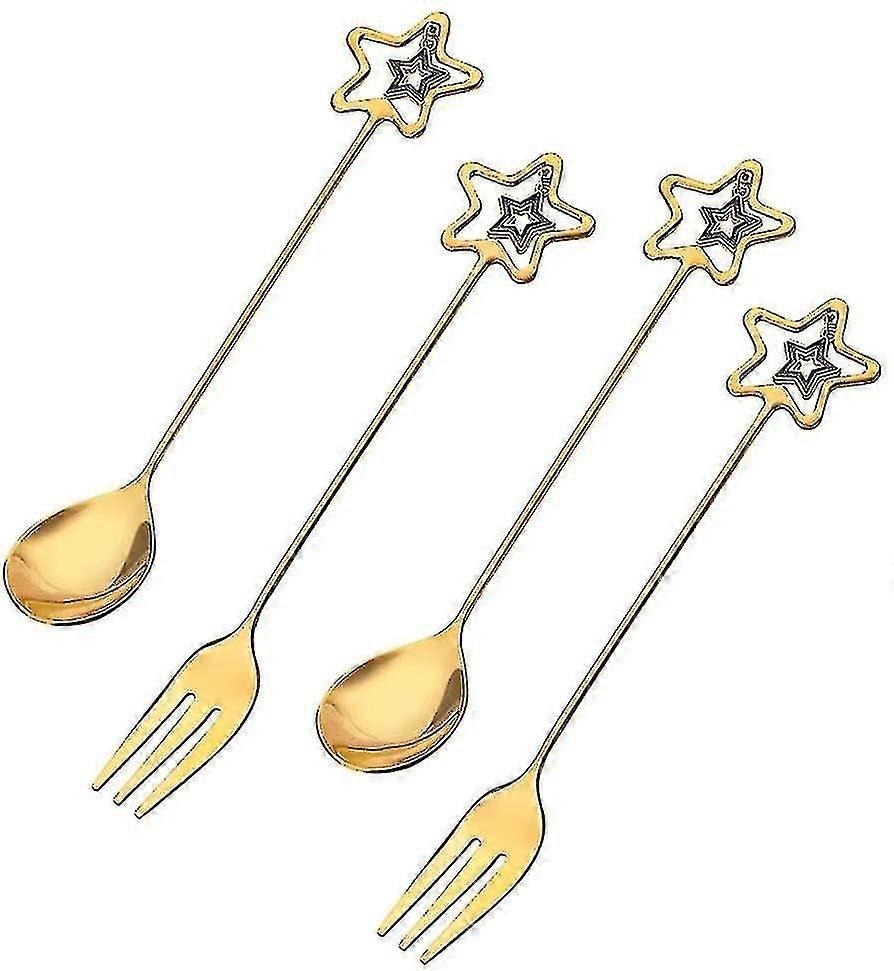Spoon And Fruit Fork Set, 4-piece Creative Mocha Spoon And Cake Fork