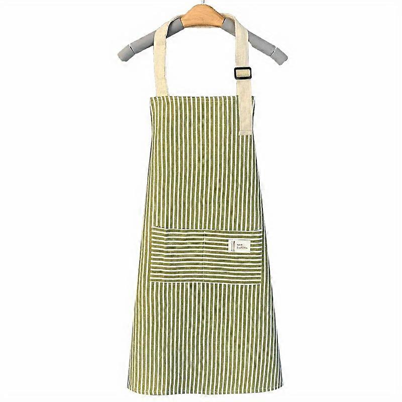 1pc Adjustable Kitchen Cooking Apron Cotton And Linen Machine Washable With 2 Pockets