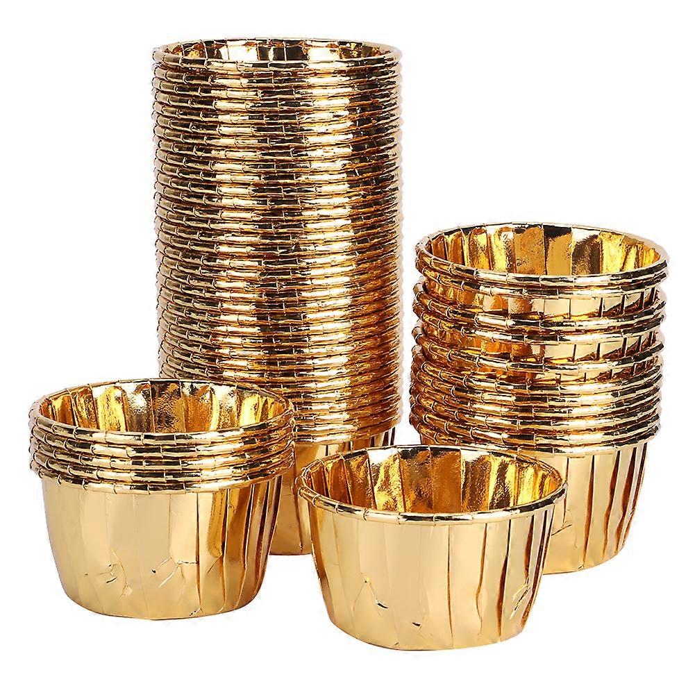 Gold 50Pcs Double-Sided Curled Paper Cupcake Muffin Cake Baking Cups Heat Resistant
