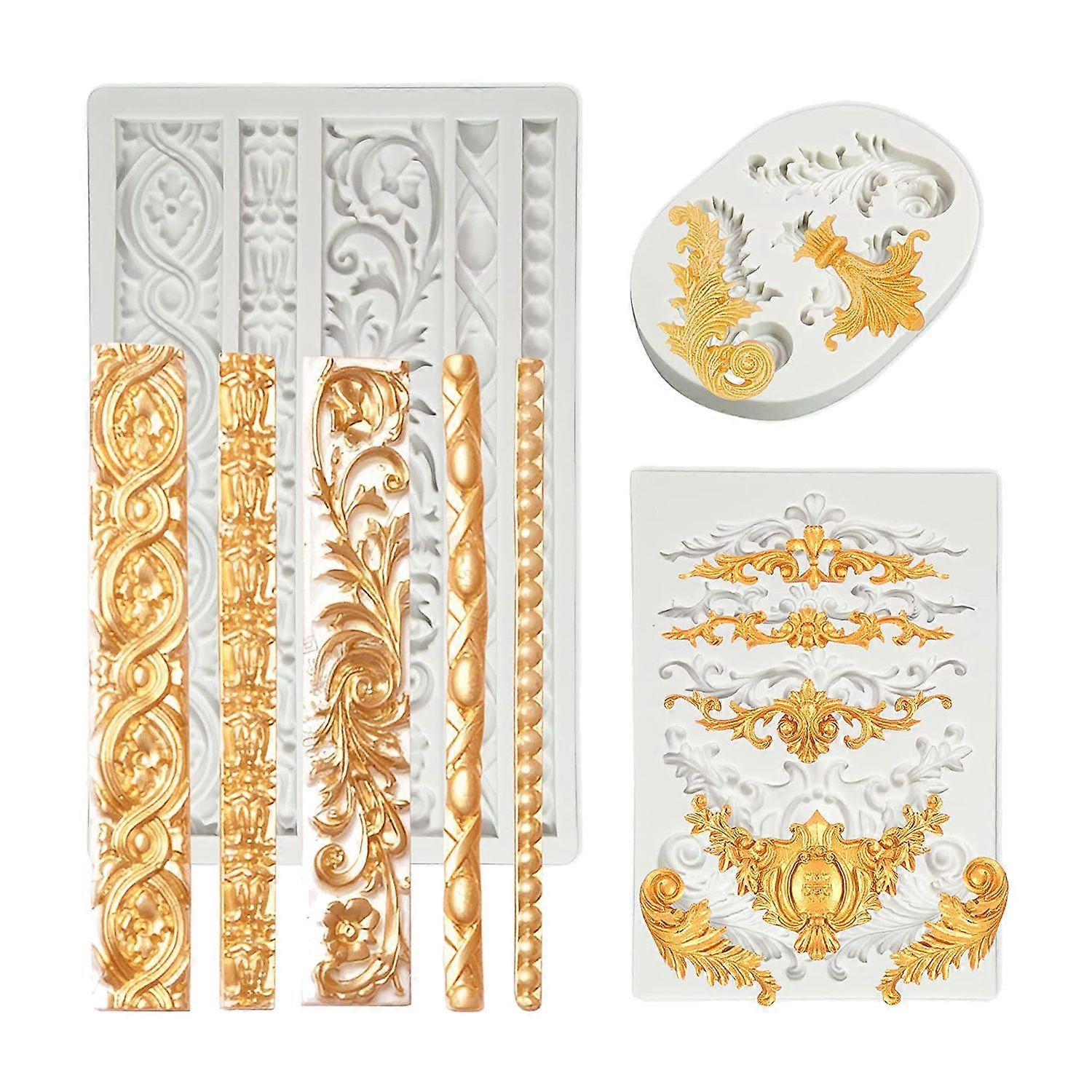3 Packs Baroque Silicone Molds Scroll Silicone Baroque Mold Clay Molds Fondant Molds Border Fondant