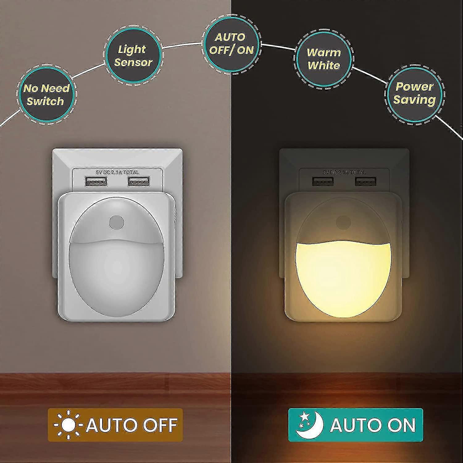 Night Light Socket With Twilight Sensor,2 Pieces Socket Light 3 Modes Auto / On
