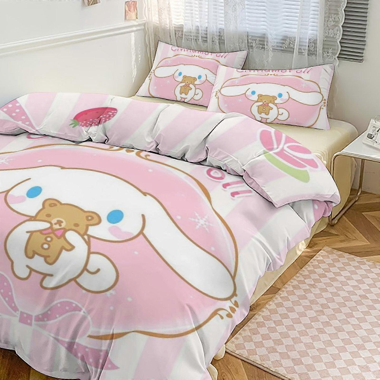 סט מצעים JP431 חמוד Cinnamoroll קריקטורה כיסוי שמיכה סט מצעים 1 כיסוי שמיכה ו 2 ציפיות, גדלים מרובים TH431