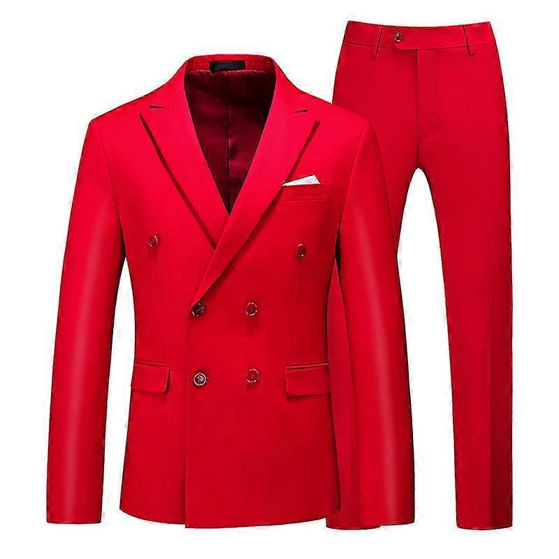 Mens S Double Row Three Button Slim Fit 2 Pieces ,red
