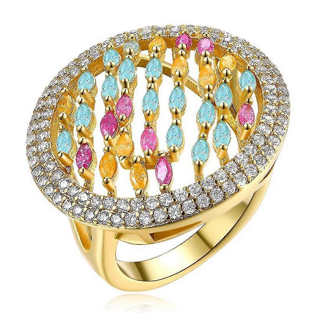 Exquisite Ladies Ring, Zircon Gold-plated Round Gemstone Ring