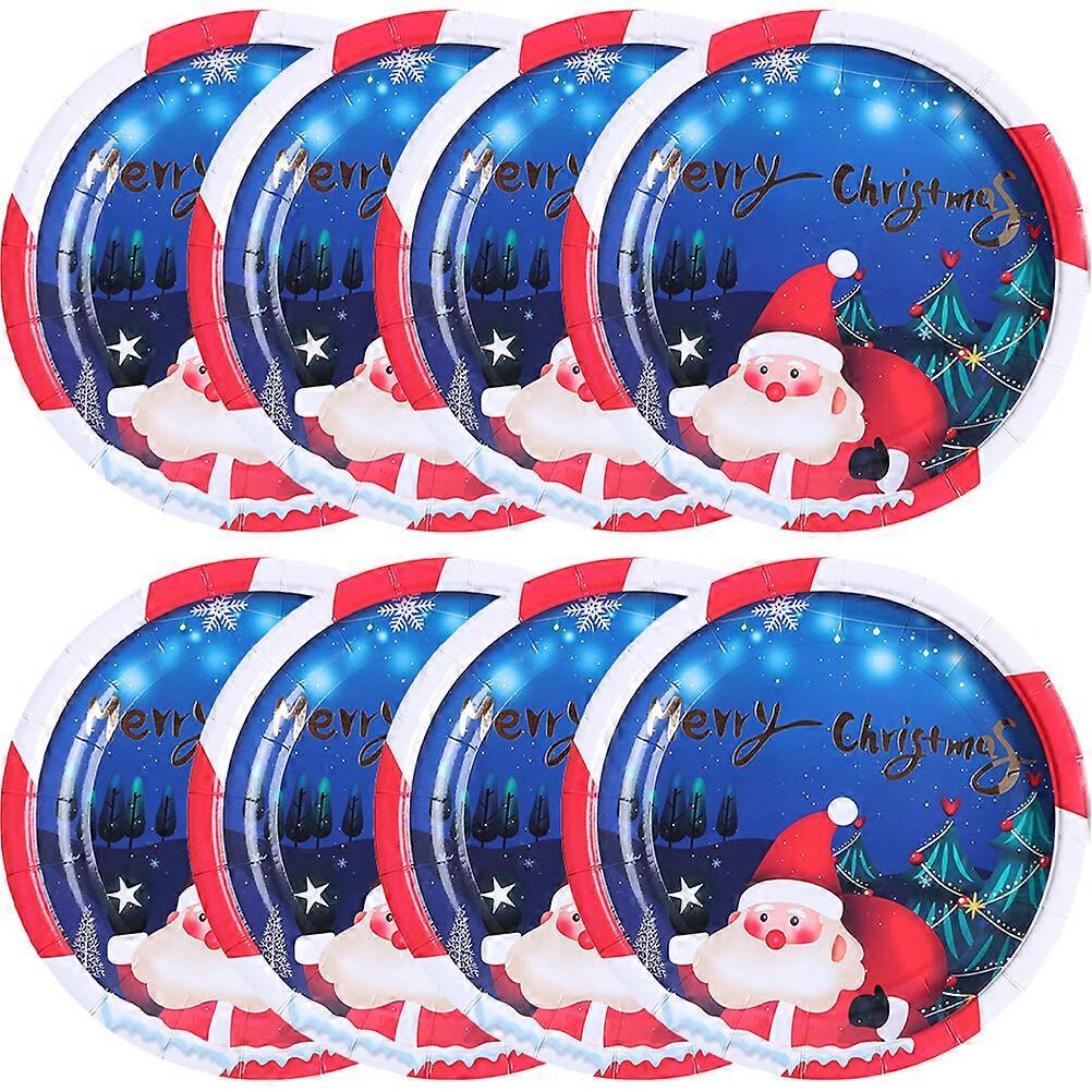 8pcsクリスマスパーティープレートサンタペーパープレート使い捨てラウンドプレートパーティー用品(9インチ)