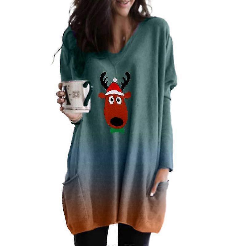 Túnica Gradiente de Natal para Mulheres Top Longo Plus Size-MXBC