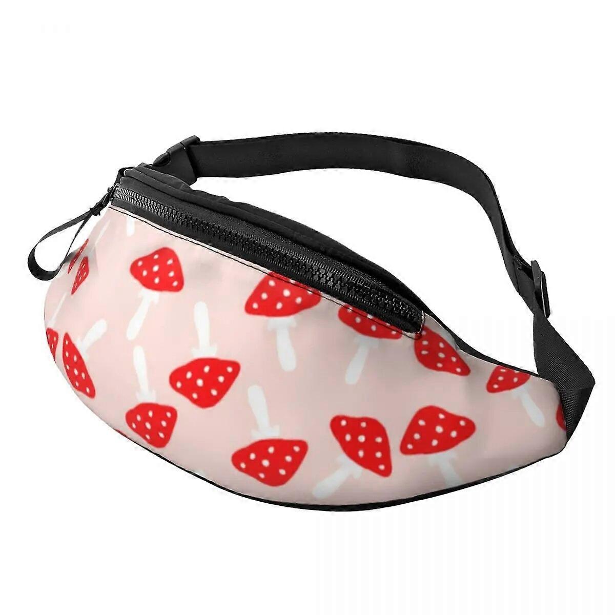Vintage Mushrooms Waist Bag Green Leaf Print Polyester Print Waist Pack Teenagers Travel Bag