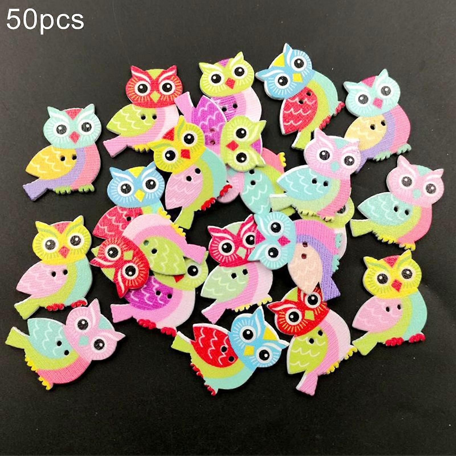 50st flerfärgad söt uggla design 2 hål trä knapp väska kläder sömnad tillbehör mengxi