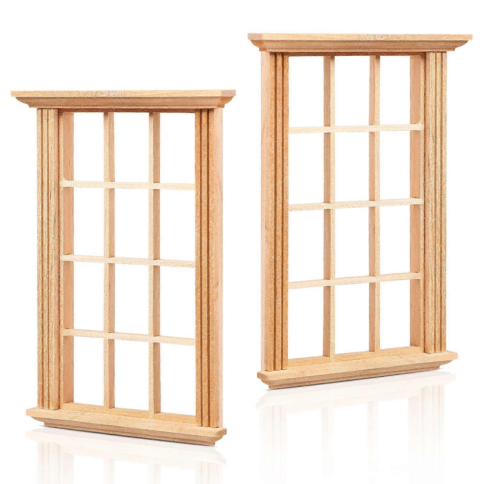 2pcs Simulated Twelve Lattice Window Frame Photograph Props for Doll House