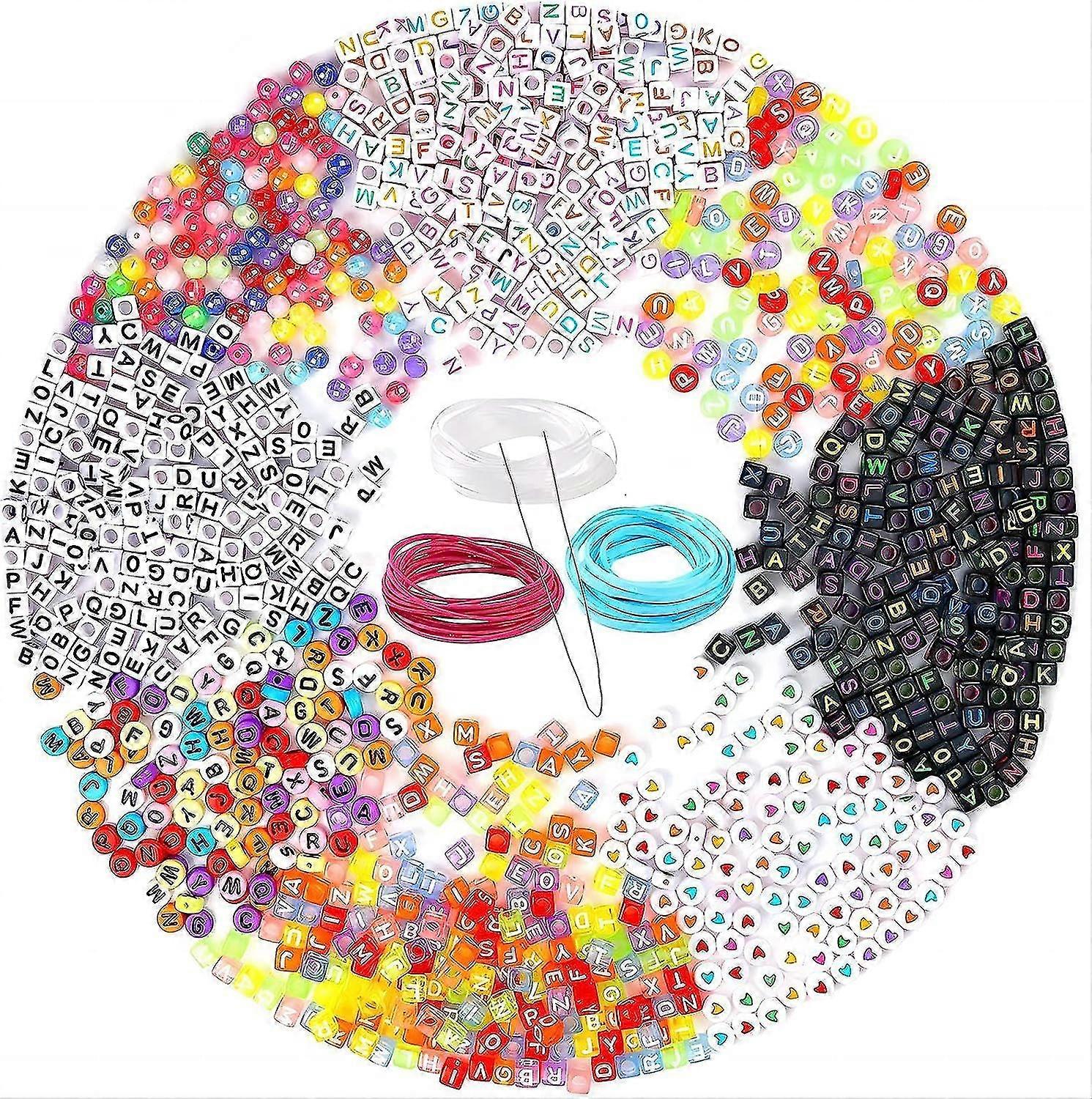 1300 Pcs Acrylic Letter Beads, A-z Cube Beads Set, Colorful Crystals With Coloured String, Letter Beads For Bracelet Making
