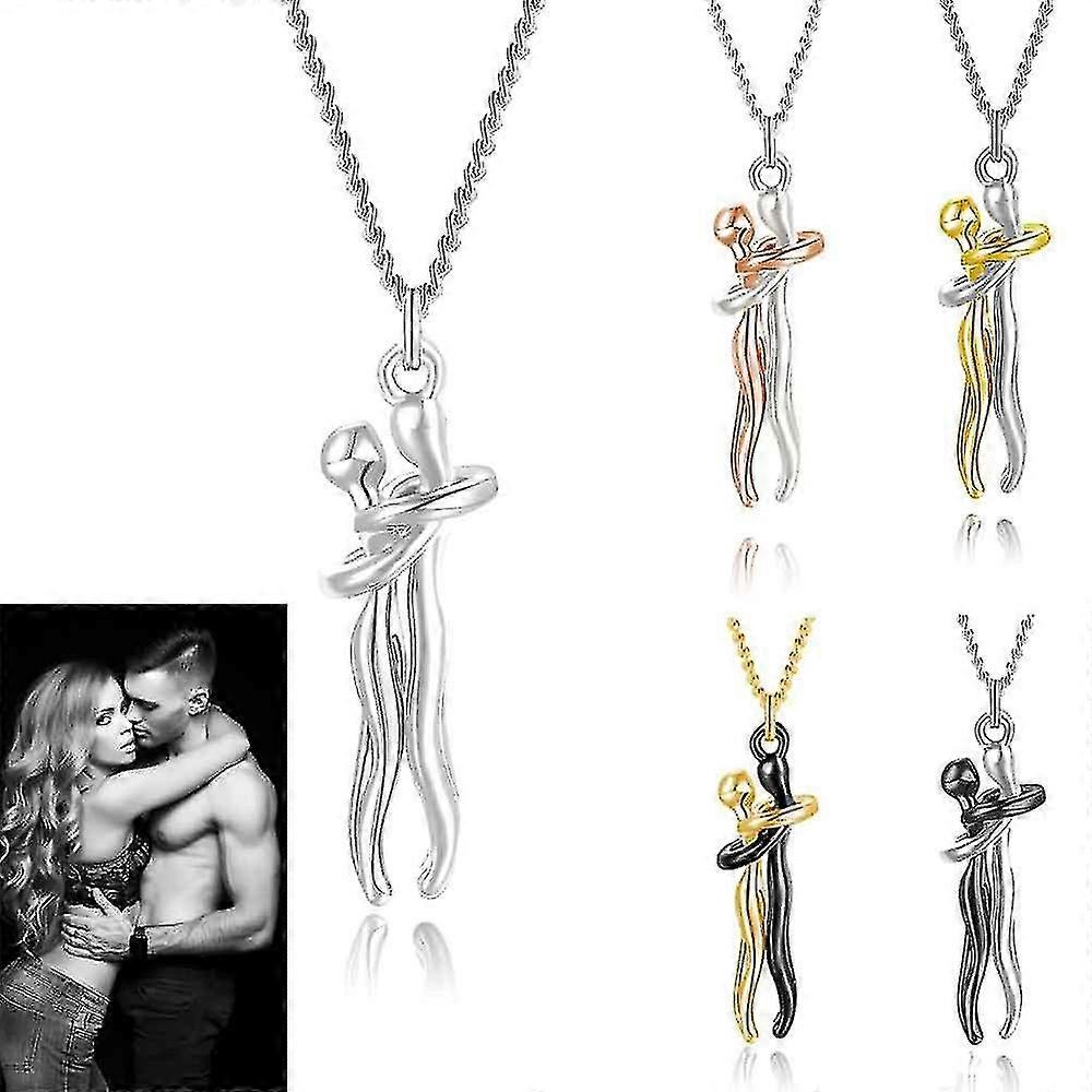 Collier pendentif couple câlin, style amour, bijou à breloques, cadeau de Saint-Valentin pour femme et fille