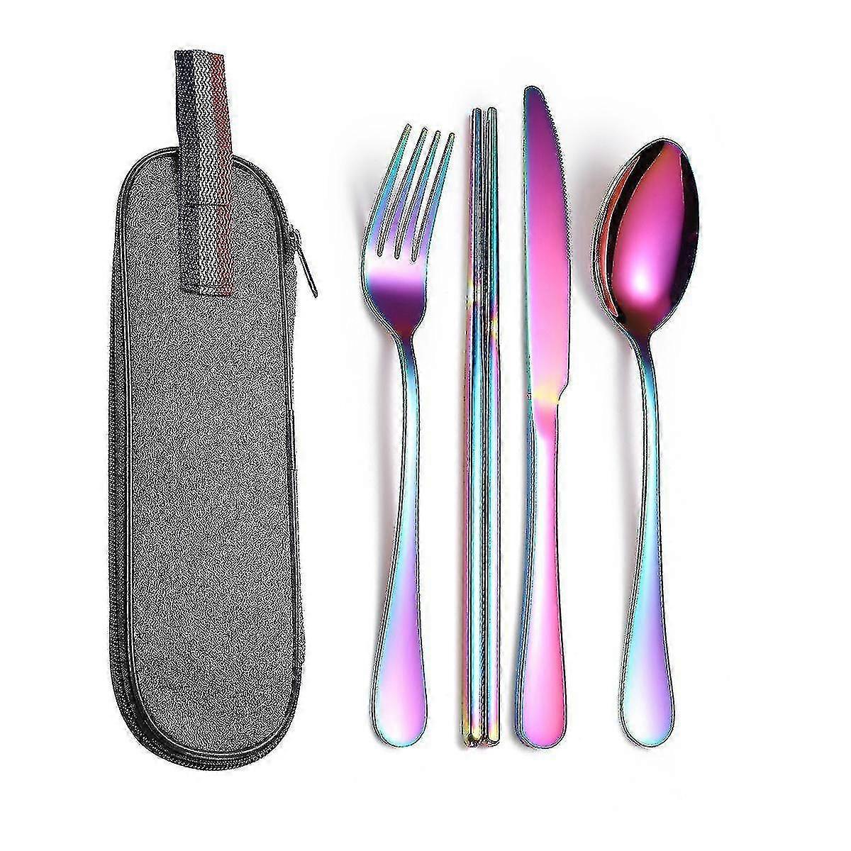 (colorful)4 Pieces Reusable Utensils Flatware, Cutlery Set With Case