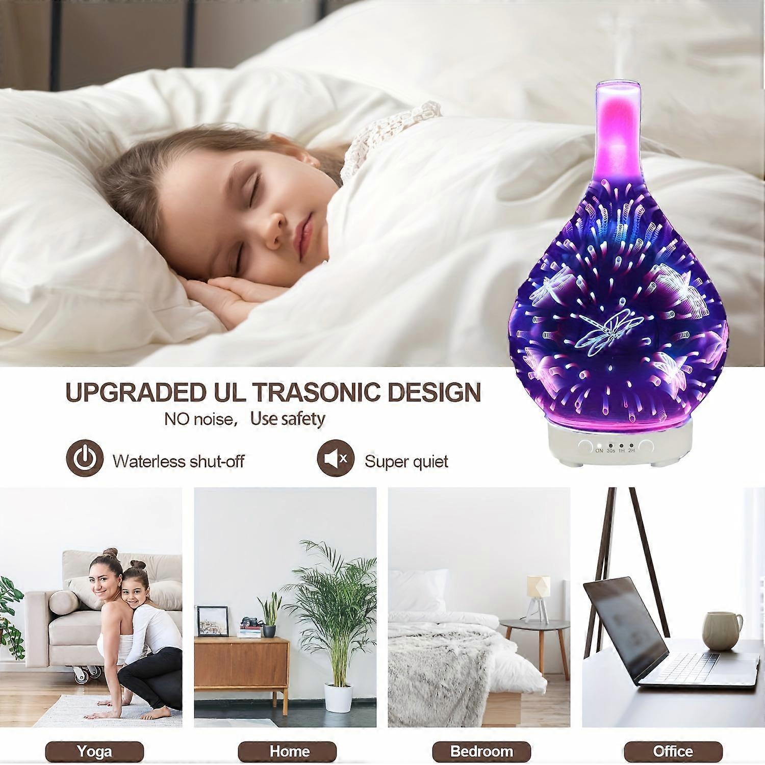 JUEGE* 1pc Essential Oil Diffuser, 3D Firework Glass Aromatherapy Ultrasonic Humidifier With 7 Color LED Night Light, Timer Setting Auto Shut-Off,, Su