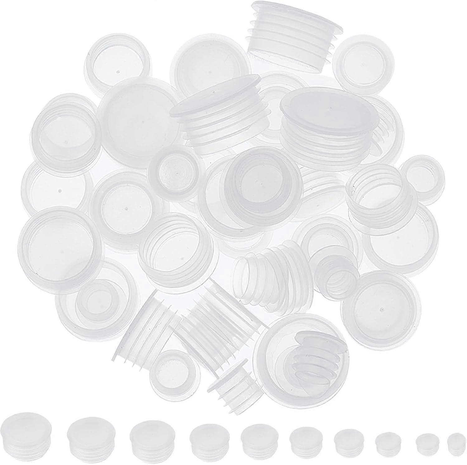 50Pcs 10 Sizes Salt and Pepper Shaker Stoppers 23/64 to 57/64 Inch Clear Replacement Stopper Plastic Round EndCap Open Hole Reusable Column Plug Cork