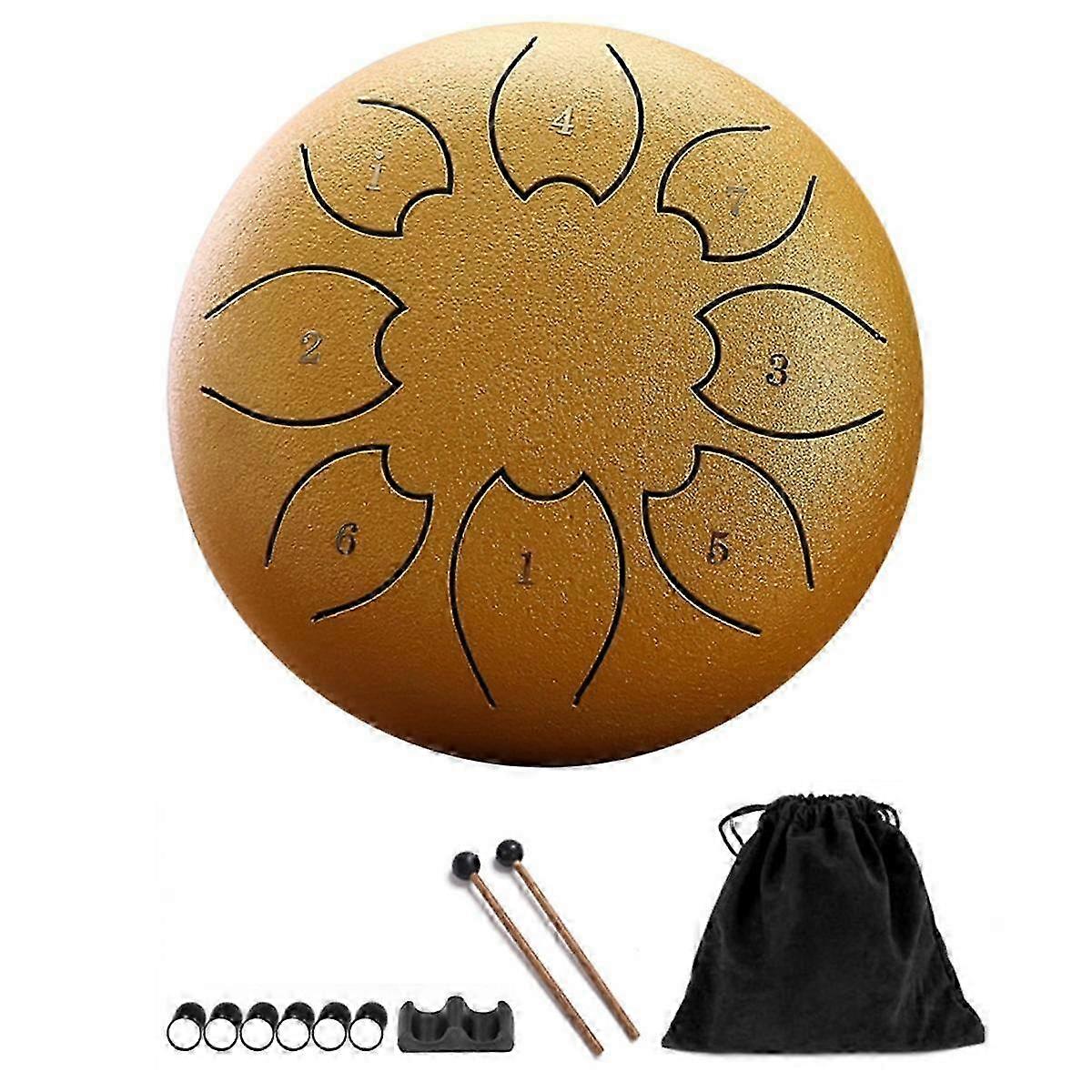 Tambor de Chuva Para Exterior, Tambor de Língua de Aço 8notes 6 Polegadas Chakra Tanque Tambor Percussão de Aço Acolchoado Marretas Ouro