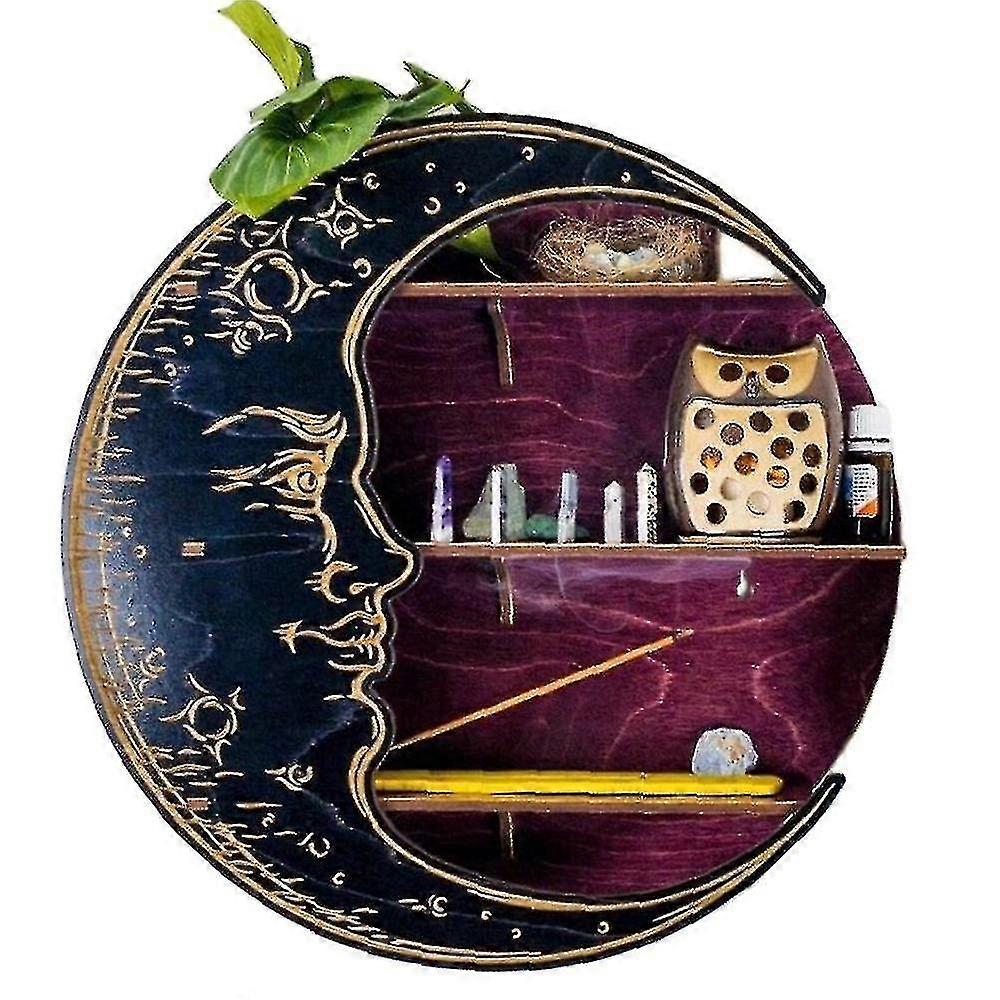 Wall Mounted Moon Crystal Display Storage Wall Decor Wood Shelves