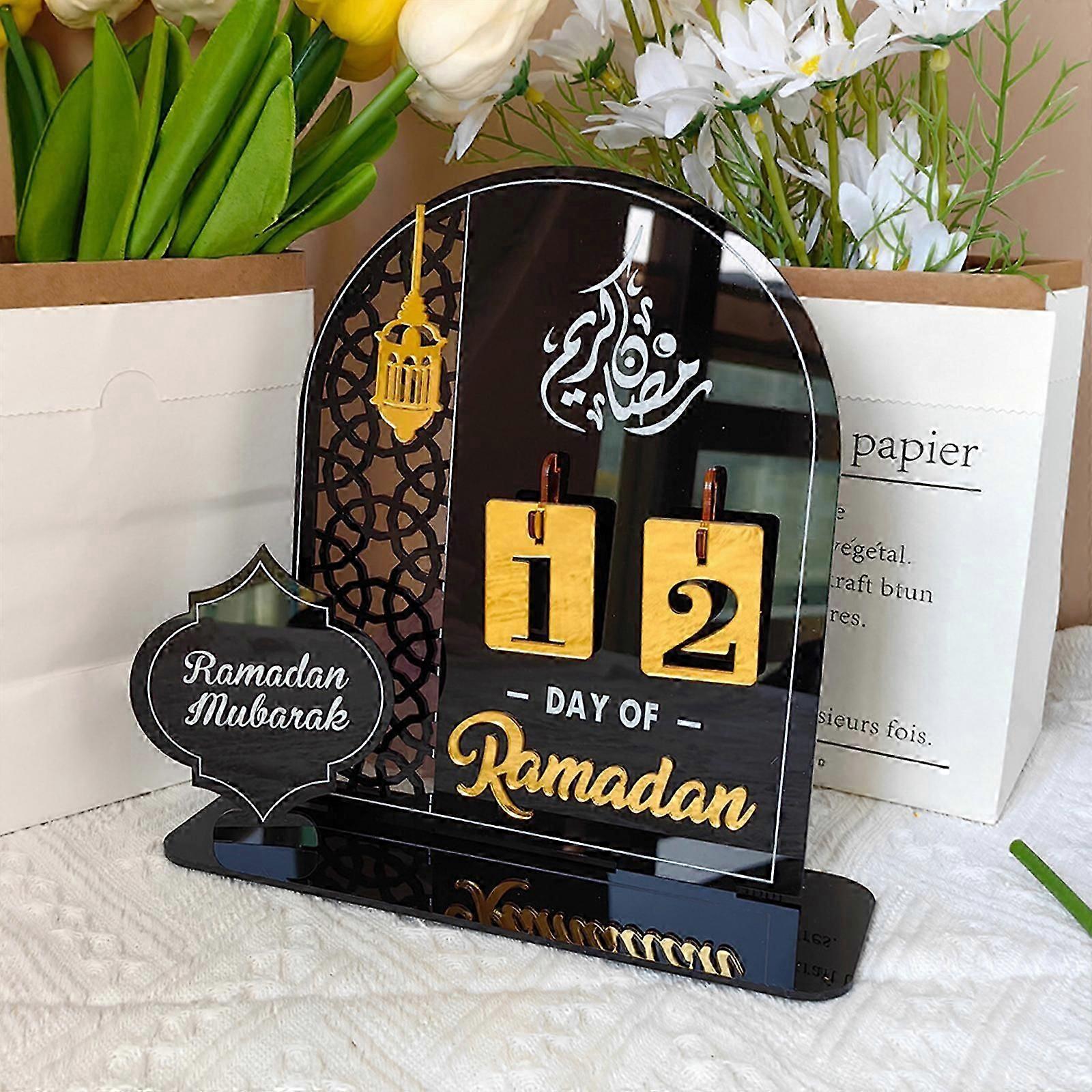 Ramadan Countdown Calendar Eid Mubarak Decor, Mirrored Ramadan Advent Calendar Ornament With 0-9 Cards, Muslim Party Desktop Calendar