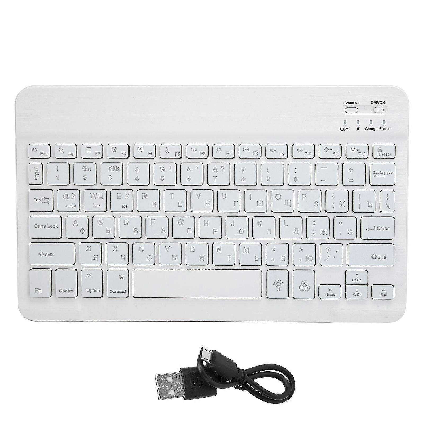 Wireless Bluetooth Keyboard 10in with RGB Backlight Square Keycap for Phone TabletWhite Russian