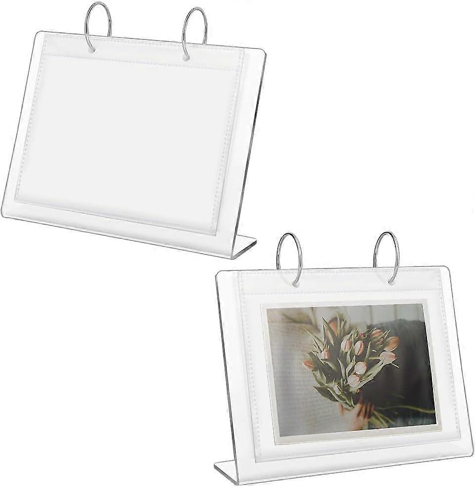 2 Pcs Desktop Mini Acrylic Photo Album Holds 68 Photos of 4x6Inch Tabletop Flip Calendar Style Frames Desktop Display Holder Vertical Stand and Horizo
