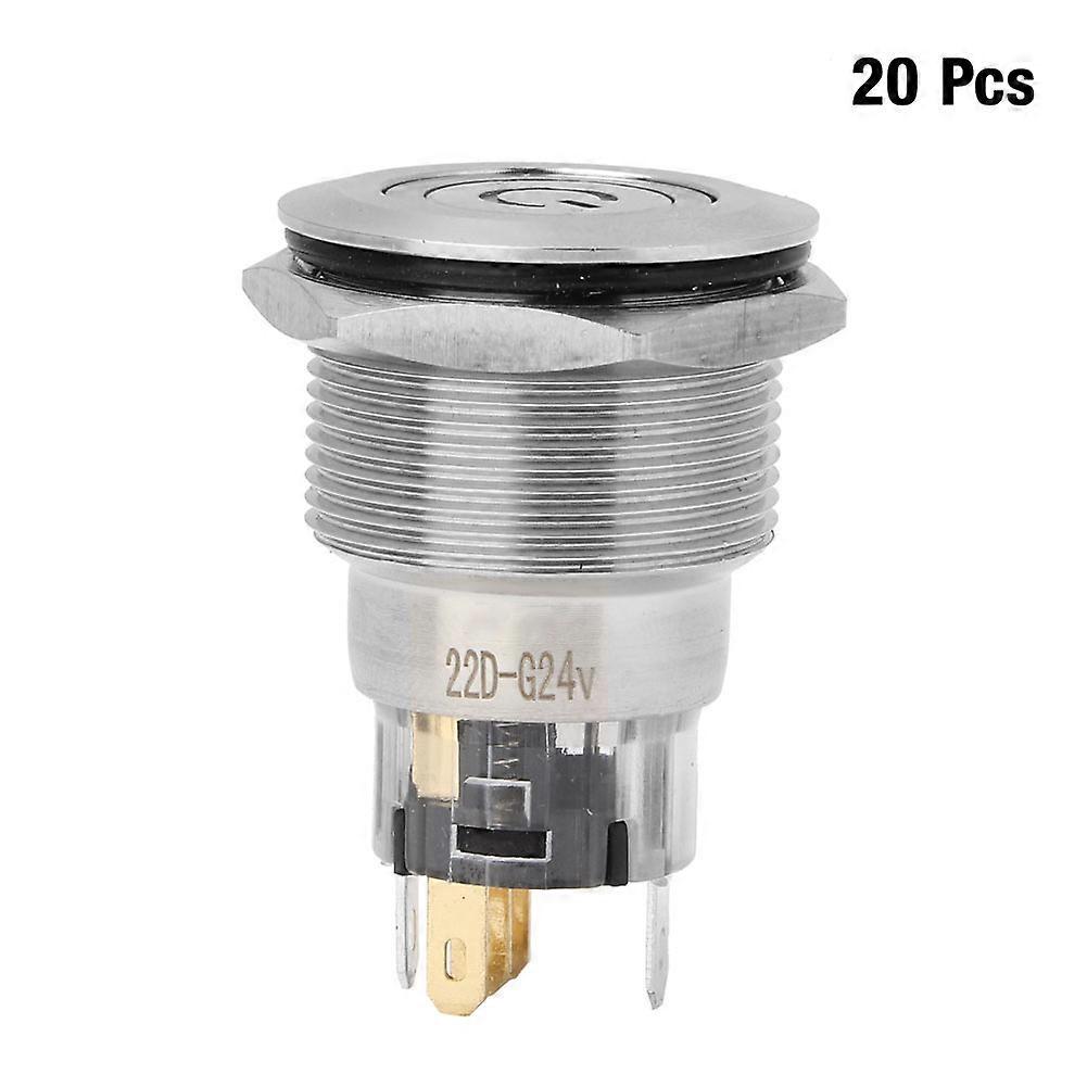 20Pcs Automatic Reset Flat Ring Head Power Supply Label Stainless Steel Button Switch(green)