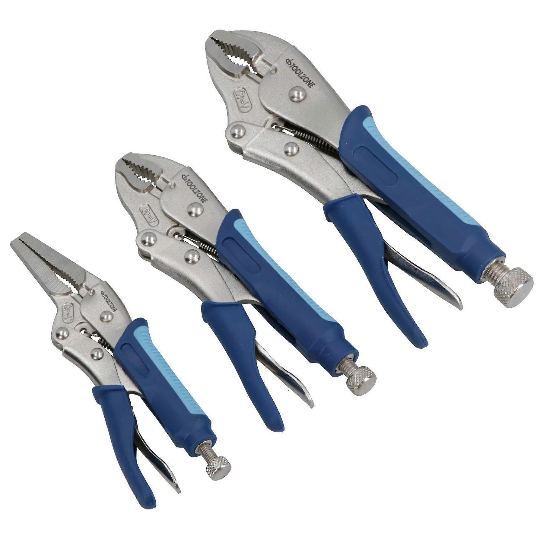 3pc Locking Wrench Plier Mole Grip Stubby & Straight Long Nose Set TE264