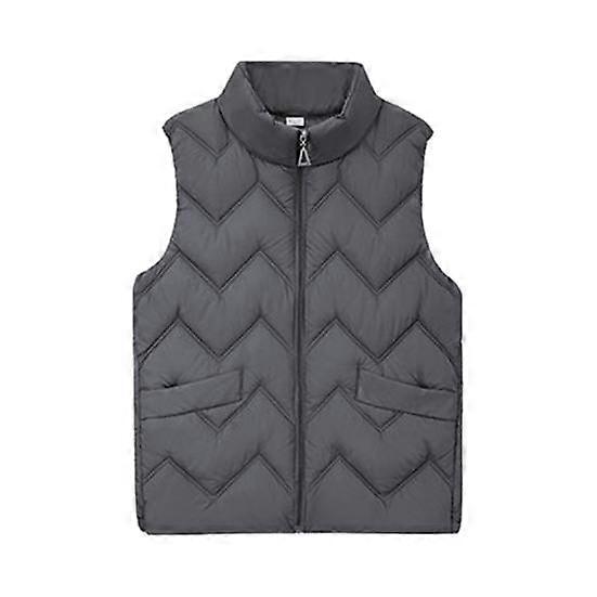 Kvinner Fluffy Down Bomull Vest Jakke Solid Løs Casual Vattert Stativ Krage