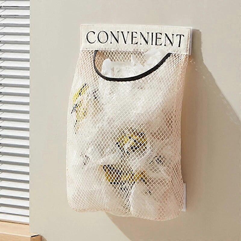 Wall Mount Mesh Storage Bag Garbage Bag Holder Plastic Shopping Bags Dispenser Sundries Bag net Storage Grocery Bag Organizer