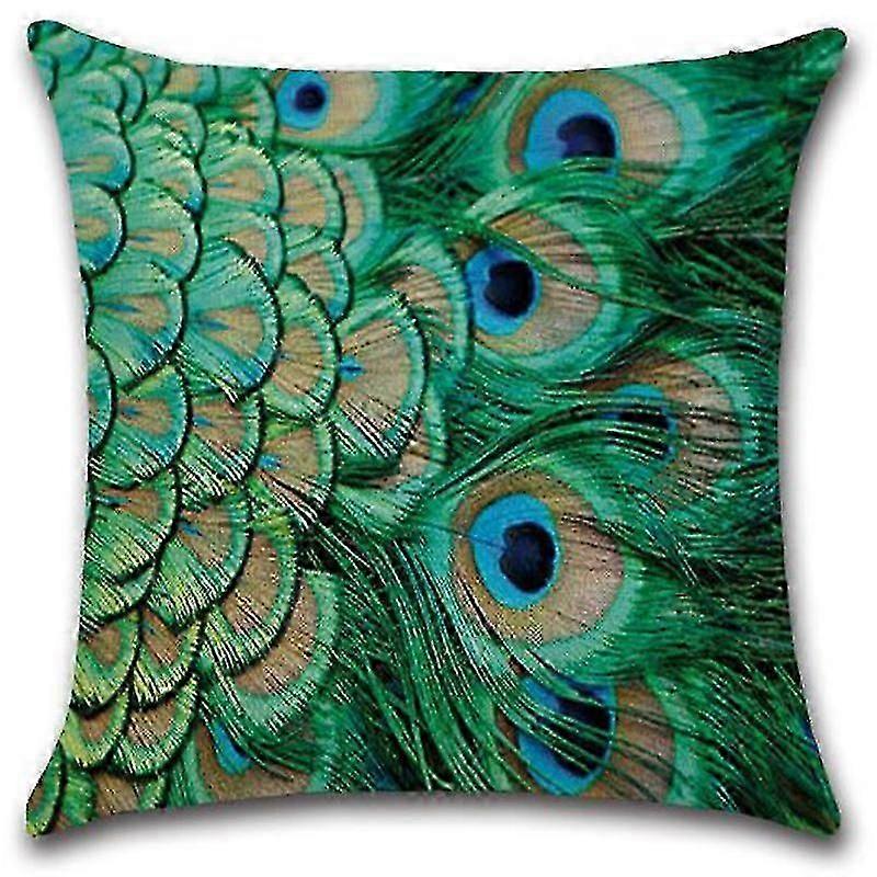 2pcs Peacock Feather Cushion Cover Sofa Throw Square Pillowcase Room Decor