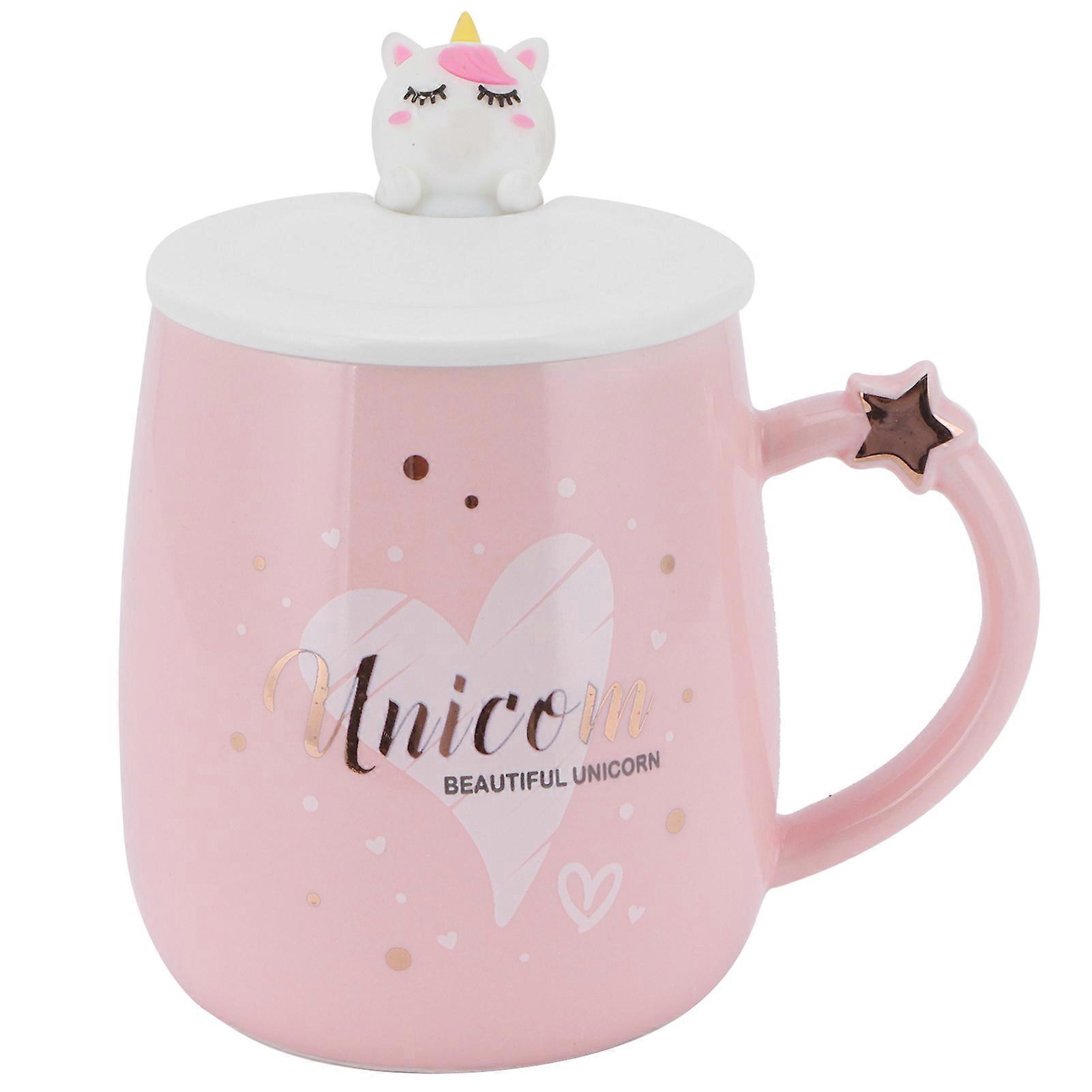 Ceramic Mug With Cartoon Pattern, Coffee Cup With Lid And Spoon, For Home And Office Use