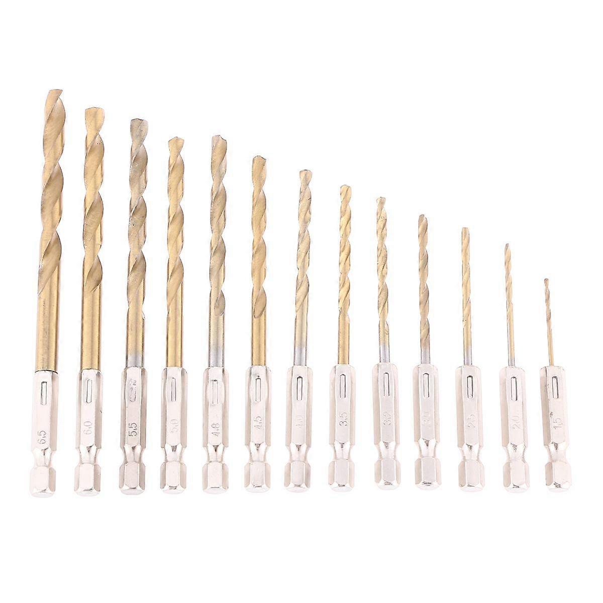 13pcs Drill Titanium Rolled Drill 1.5-6.5mm Titanium Coated HSS Drill Bit Set
