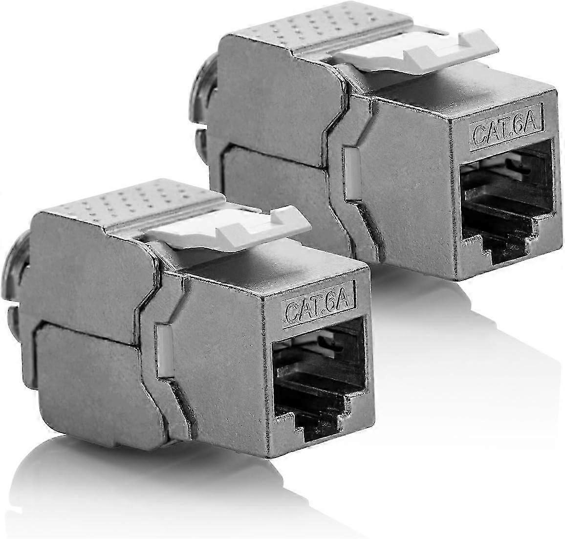 2X modular keypad 6A jack shielded STP connector RJ45 mounting clip to mount thick cable.