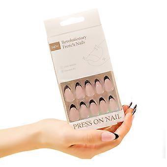 30Pcs Press on Nail French Tip Almond Medium Acrylic False Nails Kit with Natural Look and Easy Application