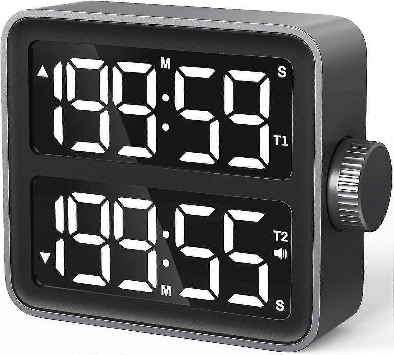 Dual Kitchen Timer - Dual Channels Countdown Stopwatch with LED Display, Adjustable Volume and Brigh