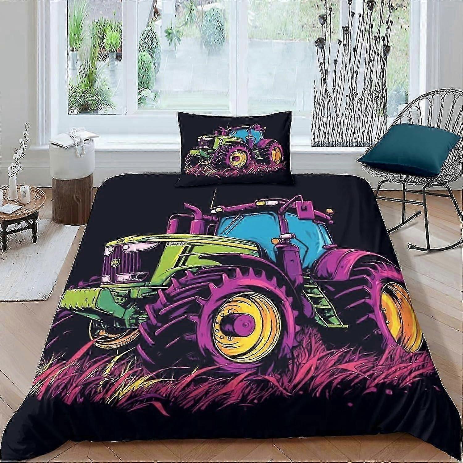 J3920 Lençóis Trator Agrícola para Adolescentes e Adultos Capas de Edredom Capa de Edredom Capa de Edredom Impressão 3D Veículo Microfibra Macia com Fecho de Zíper com